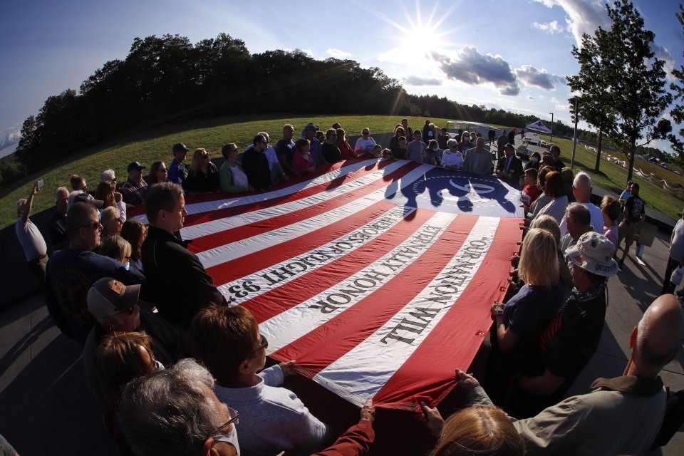 Spomienková akcia v Shanksville v Pensylvánii na mieste, kde sa zrútilo jedno z lietadiel počas útokov z 11. septembra. Foto - TASR/AP