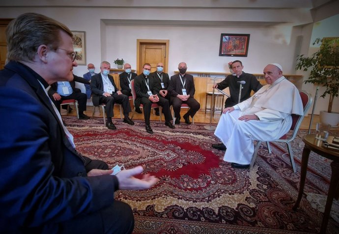 Zo stretnutia pápeža so slovenskými jezuitmi. Zdroj - Martin Halčák