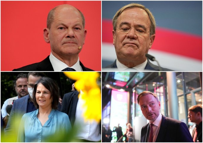 V novej koaličnej vláde zrejme budú tri z týchto štyroch tvárí: Olaf Scholz, Armin Laschet, Annalena Baerbocková a Christian Lindner. Foto - TASR/AP, koláž N