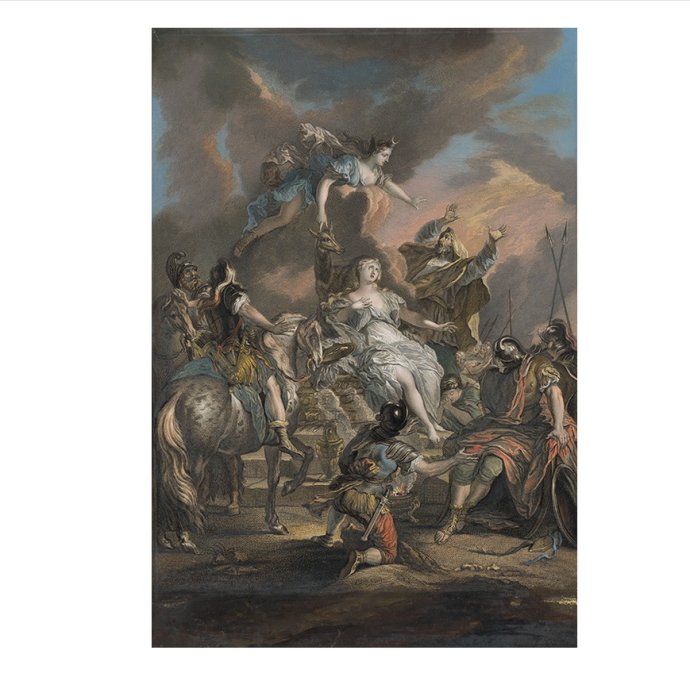 Louise-Magdeleine Horthemels Cochin: Obetovanie Ifigénie (1730, voľná grafika); predloha – Nicolas Bertin: Obetovanie Ifigénie. Reprofoto – GMB