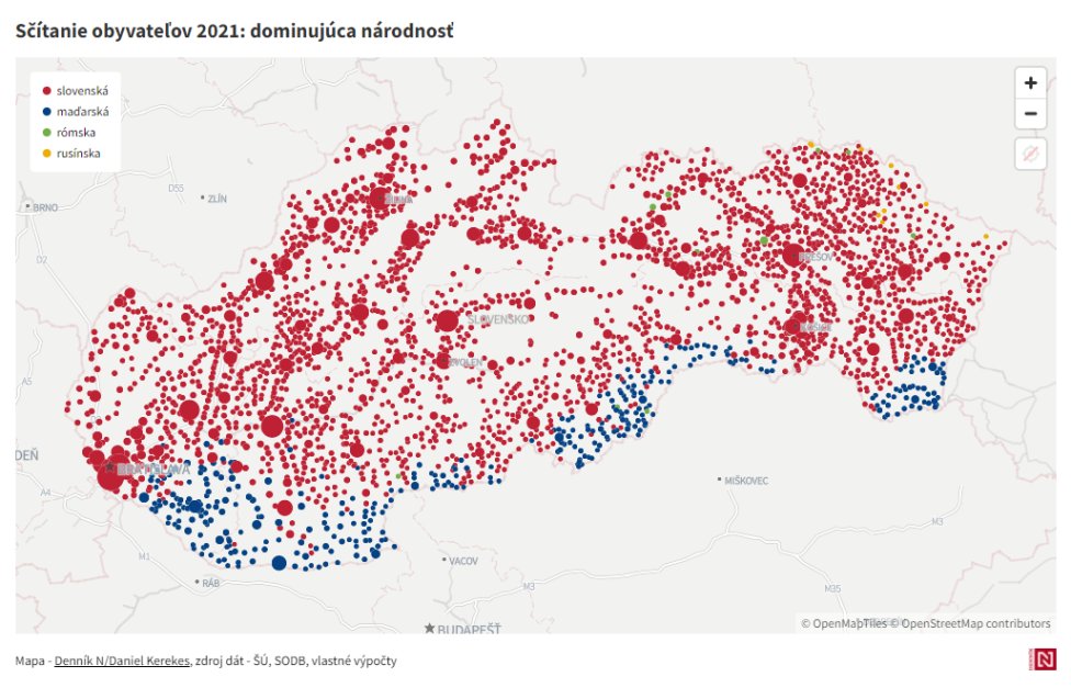 A magyar többségű települések térképe a 2021-es népszámlálás szerint. Forrás - N/Daniel Kerekes