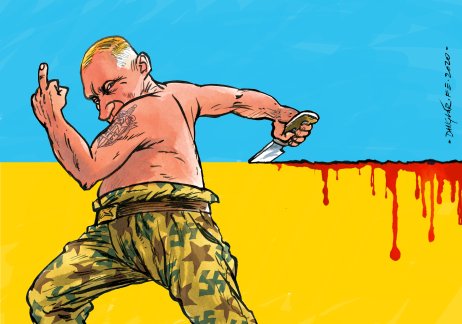 Karikatúra Danglára z 25. februára 2022. Deň predtým vtrhli ruské vojská na Ukrajinu.