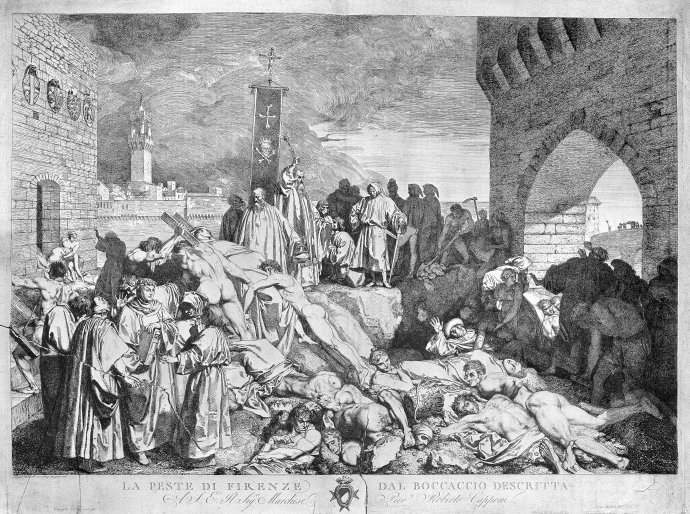 Lept Luigiho Sabatelliho znázorňuje čiernu smrť vo Florencii v roku 1348. Zdroj – Wellcome Collection Gallery/Wikimédia/CC-BY-4.0