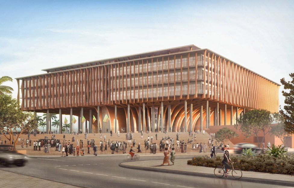 Návrh budovy parlamentu v Benine od Kéré Architecture. Vizualizácia - Kéré Architecture