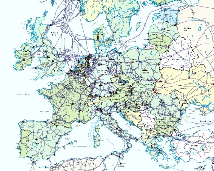 Európska distribučná sieť plynu. Mapa - ENTSOG