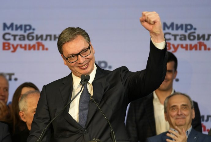 Aleksandar Vučić a győzelmet ünnepli az április 3-ai előrehozott parlamenti választások után. Fotó - TASR/AP
