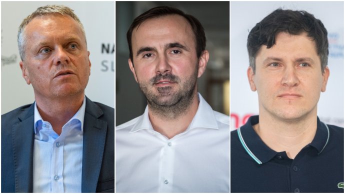 Kandidáti na post šéfa NKÚ Ľubomír Andrassy, Štefan Kišš a Róbert Suja. Foto –TASR a Denník N