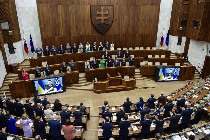 Prejav Volodymyra Zelenského v slovenskom parlamente. Foto - TASR