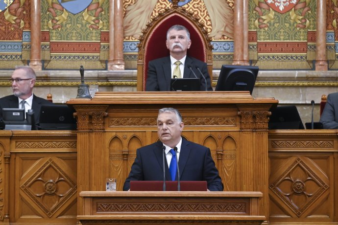 Orbán Viktor beszédet mond a kormány tagjainak eskütétele után. Fotó - MTI / Koszticsák Szilárd