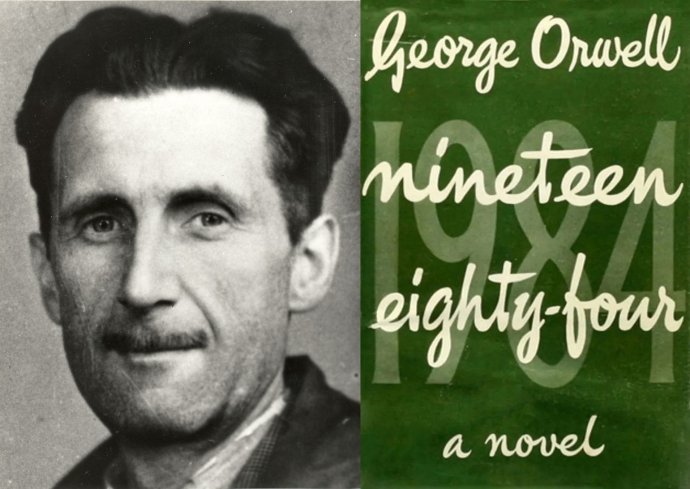 Джордж Оруэлл и обложка первого издания его самого известного романа. Фото - public domain