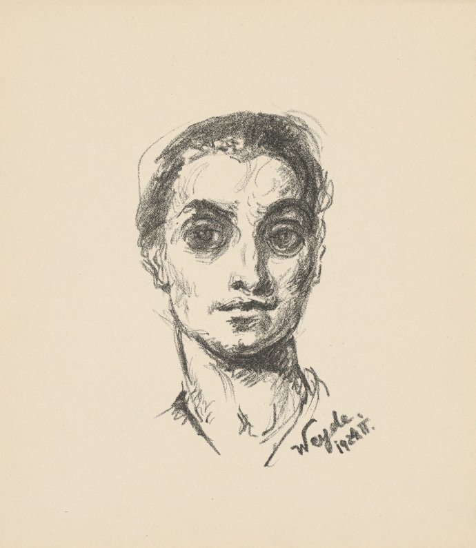 Gisela Leweke-Weyde: Autoportrét, litografia na kartóne, 22,6x20 cm, 1924, zo zbierok GMB