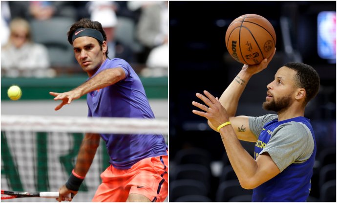 Roger Federer a Steph Curry. Foto - tasr/ap, Koláž - N