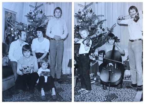 Vianoce u Kaščákovcov začiatkom 80. rokov a koncert súrodeneckého tria (najstarší brat Marián je na fotkách vpravo). Foto – archív M. K.