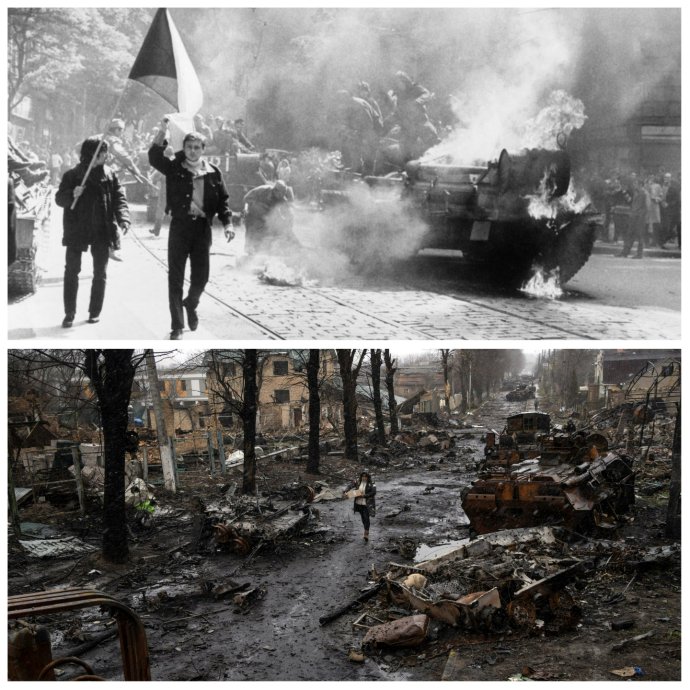 Rok 1968 a invázia v Československu, rok 2022 a invázia na Ukrajine. Foto - TASR, TASR/AP