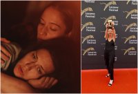 Herečky Natália Germáni a Eva Mores, režisérka Tereza Nvotová so Zlatým leopardom. Foto - Forum Film/Locarno Festival