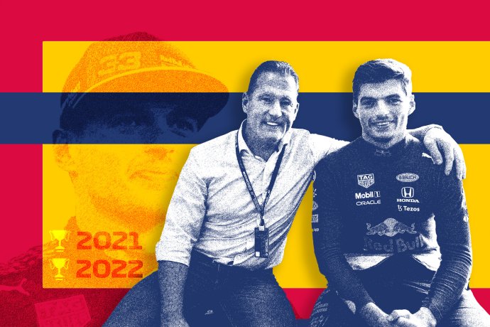 Max Verstappen a jeho otec Jos. Foto - Mark Thompson/Red Bull Content Pool; grafika N – Peter Kováč