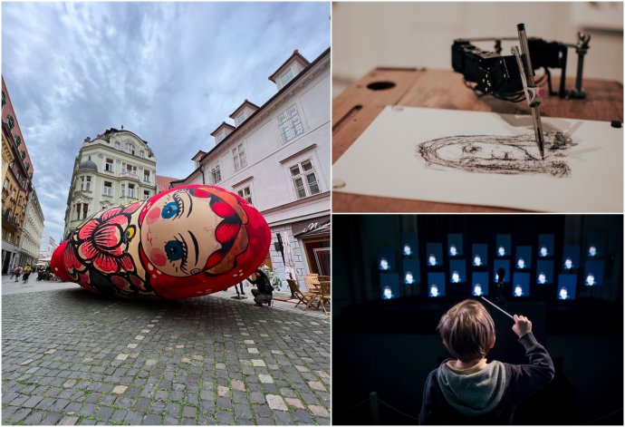 Diela aktuálnej Bielej noci: Masha Mareka Kvetana, kresliace roboty Patricka Tresseta a interaktívna inštalácia belgického štúdia Superbe. Foto - BN