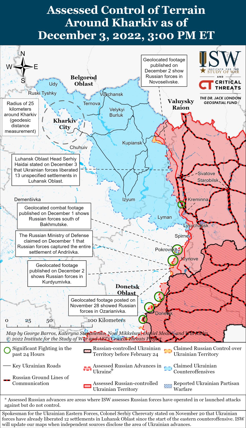 Situácia na východe Ukrajiny. Zdroj - isw