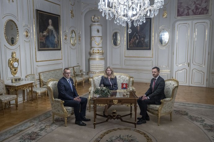 Boris Kollár, Zuzana Čaputová a Eduard Heger v decembri v Prezidentskom paláci. Foto N - Tomáš Benedikovič