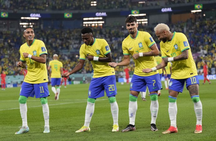 Brazílska oslava po góle. Foto - TASR/AP
