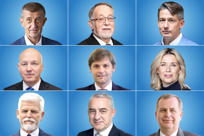 Všetci českí prezidentskí kandidáti a kandidátka. Koláž - Deník N