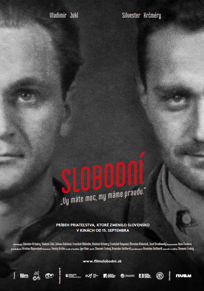 Vladimír Jukl a Silvester Krčméry na plagáte k dokumentárnemu filmu Slobodní.