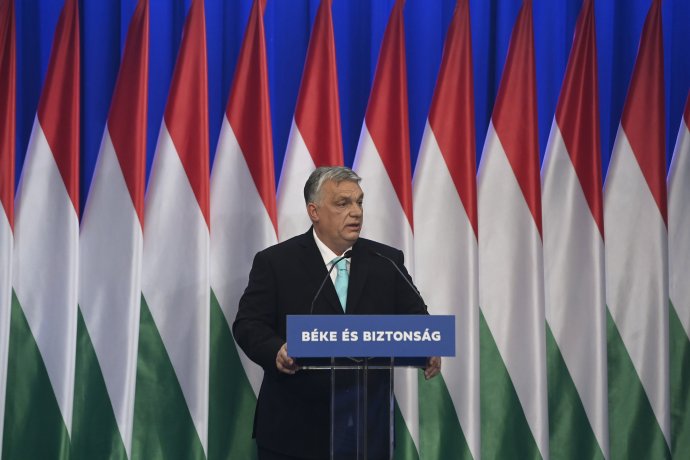 Orbán Viktor miniszterelnök évértékelõ beszédét tartja a Várkert Bazárban 2023. február 18-án. Fotó - MTI/Koszticsák Szilárd