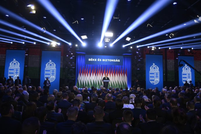 Orbán Viktor évértékelő beszédet tart 2023. február 18-án. Fotó - MTI / Koszticsák Szilárd