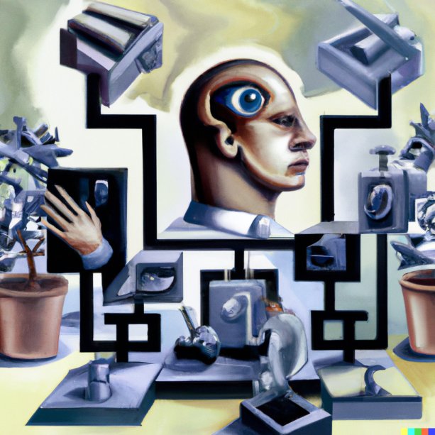 Kognitívna veda, futuristická maľba, DALL-E, https://labs.openai.com/