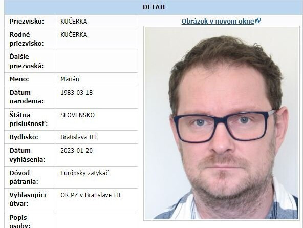 Marián Kučerka v policajnej databáze. Foto - databáza Ministerstva vnútra SR