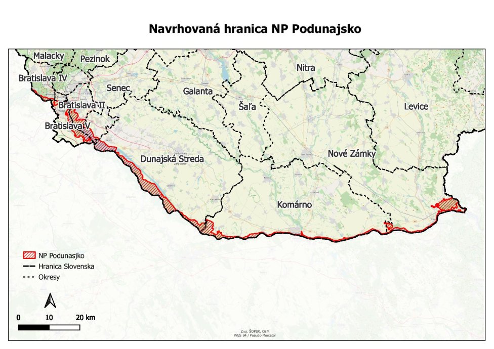 A Duna Menti Nemzeti Park javasolt határai. Forrás - sopsr.sk