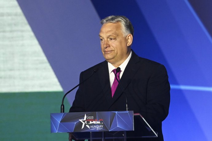 Orbán Viktor miniszterelnök beszédet mond a CPAC Magyarország kétnapos konzervatív konferencián a Bálna Budapestben 2023. május 4-én. Fotó - MTI/Koszticsák Szilárd