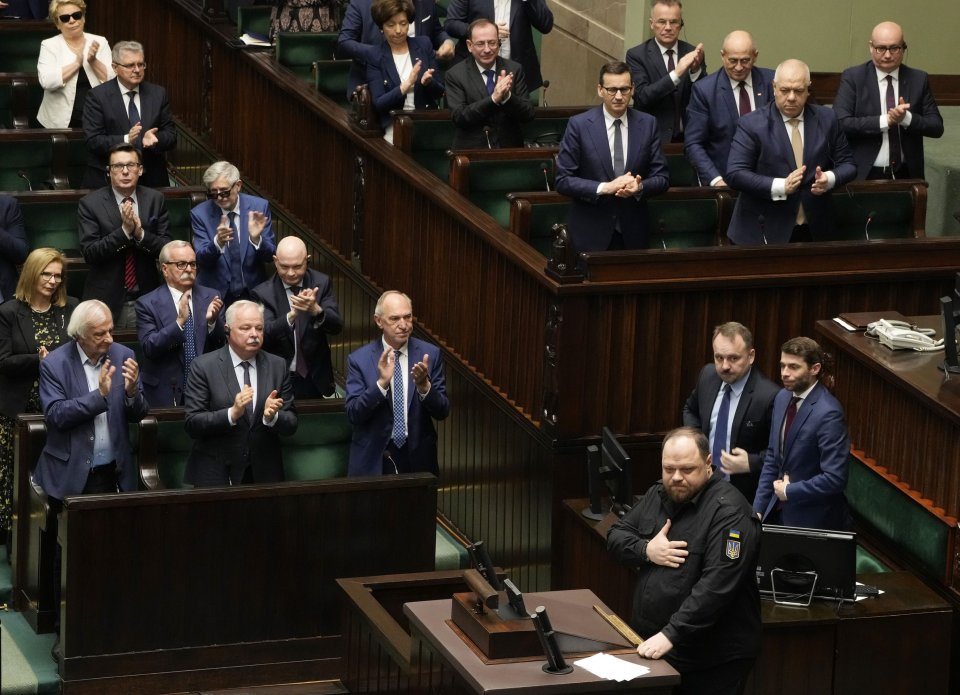 Predseda ukrajinského parlamentu Stefančuk v poľskom sejme. Foto - AP/TASR