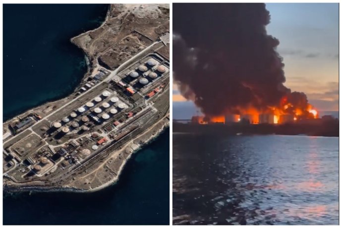 Pomocou dronov sa Ukrajincom podarilo zasiahnuť palivové nádrže v Sevastopole, ktoré slúžia na zásobovanie Čiernomorskej flotily. Reprofoto - Intel Crab