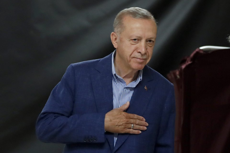 Erdogan počas nedeľného hlasovania. Foto - TASR/AP