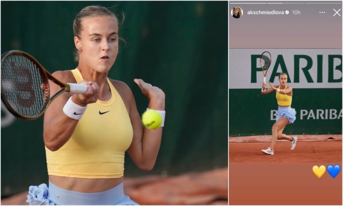 Anna Karolína Schmiedlová na Roland Garros. Foto - TASR/AP, Instagram A. K. S., koláž - N