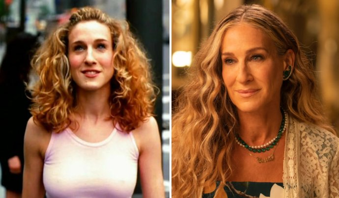 Sarah Jessica Parker ako Carrie Bradshaw približne v rokoch 1998 a 2021. Foto - HBO