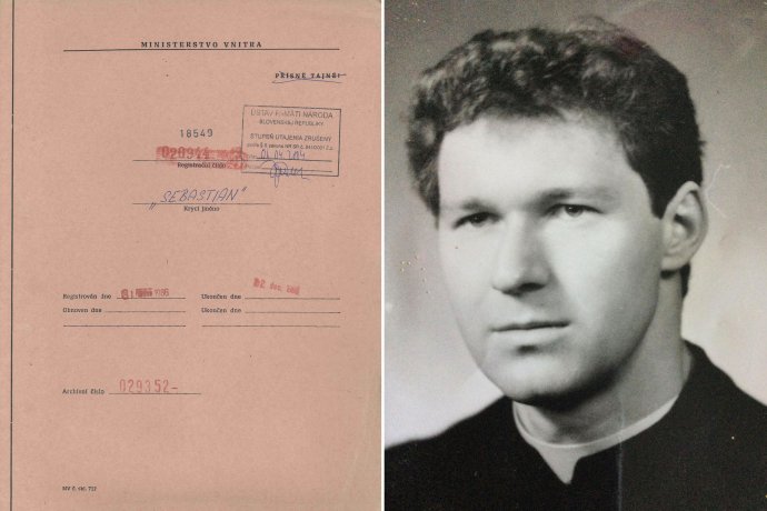 Spis na Róberta Bezáka, ktorý naňho viedli za komunizmu. Portrét z júna 1984, keď ho vysvätili za kňaza. Foto - ÚPN a archív R. B.
