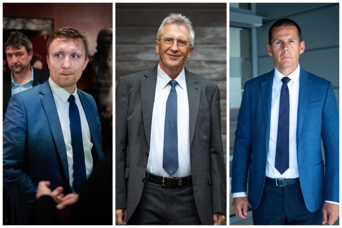 Riaditeľ inšpekcie Peter Juhás, minister vnútra Ivan Šimko a policajný prezident Štefan Hamran. Foto N – Vladimír Šimíček a SME/Marko Erd
