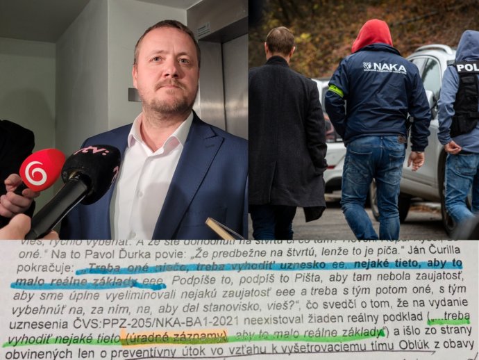 Naľavo hore vyšetrovateľ Ján Čurilla, dole prepis, ktorý zverejnil advokát Peter Kubina. Foto - N a FB