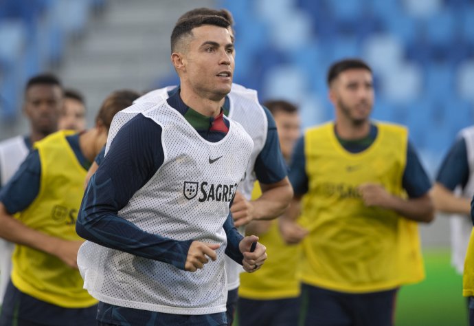 Cristiano Ronaldo počas tréningu v Bratislave. FOTO TASR - Martin Baumann
