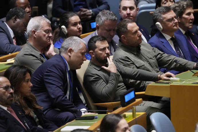 Ukrajinský prezident Volodymyr Zelenskyj v sídle OSN. Foto - TASR/AP