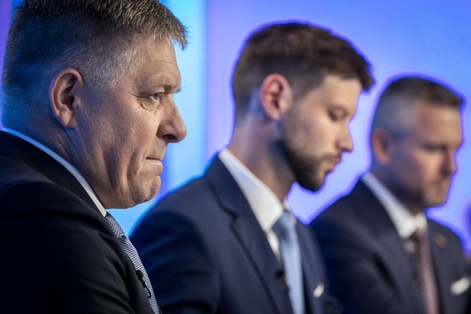 Predvolebná televízna debata na TA3, na ktorej boli Robert Fico, Michal Šimečka aj Peter Pellegrini. Foto N - Tomáš Benedikovič