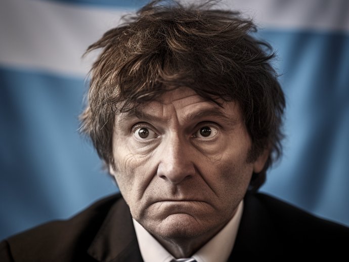 Excentrický kandidát na argentínskeho prezidenta Javier Milei, tak ako ho vidí umelá inteligencia. Ilustrácia - MidJourney