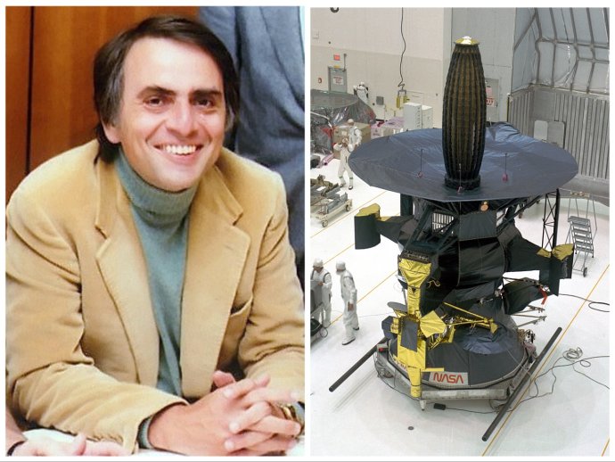 Vľavo astronóm Carl Sagan, vpravo sonda Galileo. Foto – NASA a JPL
