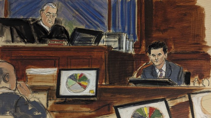 Na kresbe zo súdnej siene zakladateľ kryptoburzy FTX Sam Bankman-Fried (vpravo) počas súdu 31. októbra 2023 v New Yorku. Zdroj - TASR/AP/Elizabeth Williams