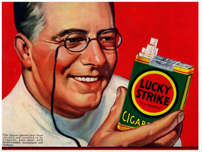 Na reklame z 30. rokov 20. storočia americký lekár odporúča cigarety. Zdroj – Medical Historical Library, Harvey Cushing/John Hay Whitney Medical Library, Yale University; úprava N