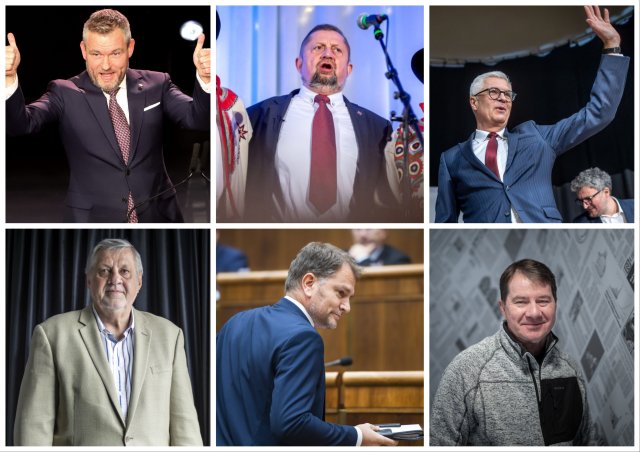 Prezidentskí kandidáti Peter Pellegrini, Štefan Harabin, Ivan Korčok, Ján Kubiš, Igor Matovič a Patrik Dubovský. Foto – N a TASR