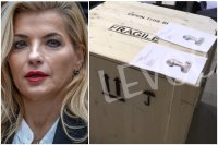 Martina Šimkovičová a debňa, v ktorej sa prevážala busta od Donatella. Foto (1) N/Tomáš Benedikovič, (2) Reporofoto N/TV Levoča