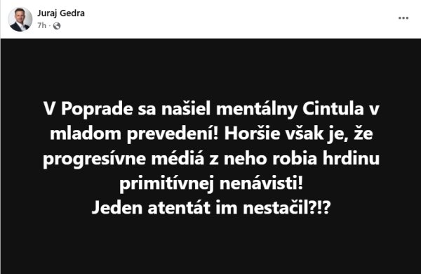 Vedúci úradu vlády Gedra prirovnáva žiaka z&nbsp;Popradu k&nbsp;atentátnikovi na Fica